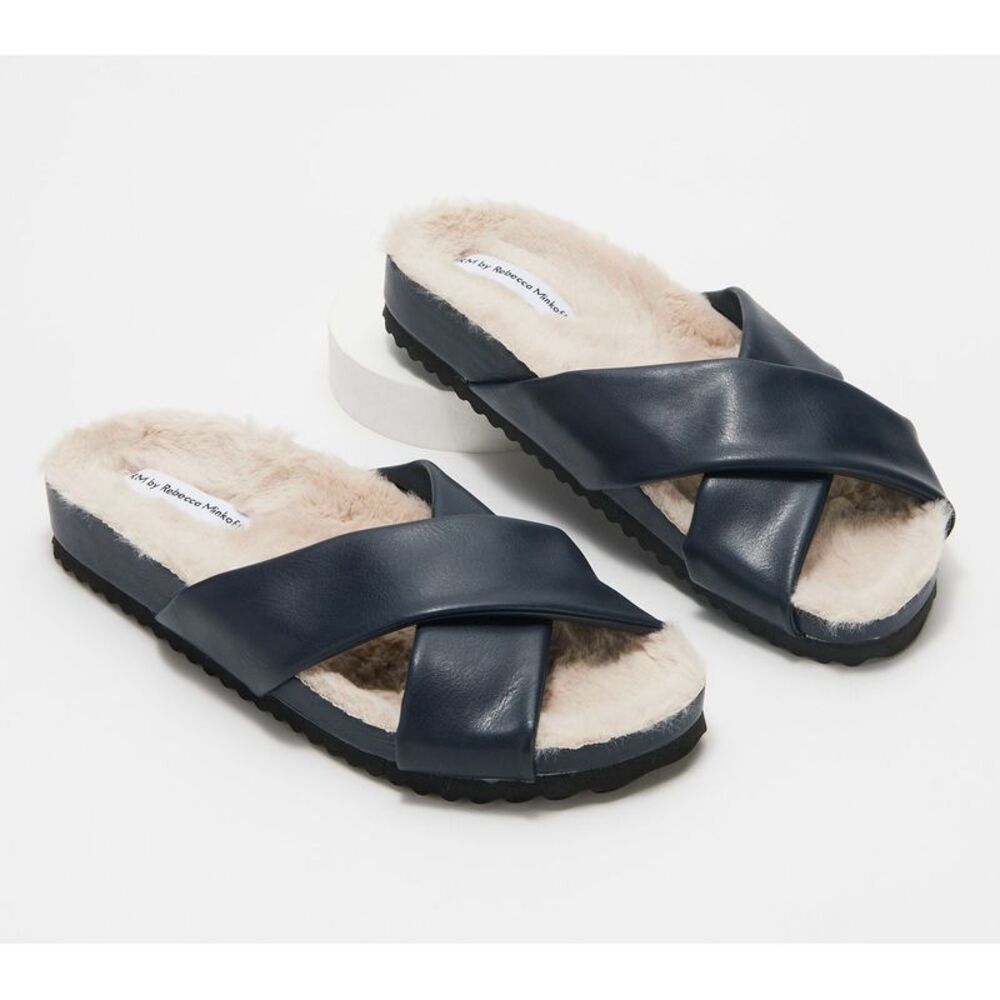 RM Rebecca Minkoff Women's Shoes Sz 8 Faux Leather X-Cross Slippers Blue A470625
